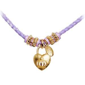 Tutti Frutti Purple Leather Crown Heart Locket Necklace
