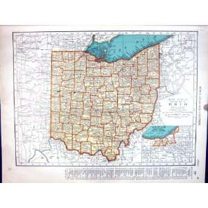 Collier Antique Map 1936 Rand Mcnally Ohio Cleveland Oklahoma Delaware