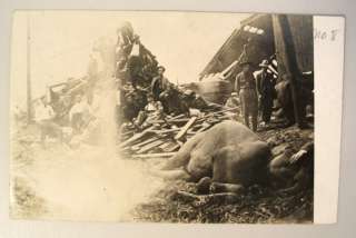 1910 RPPC POSTCARD CIRCUS TRAIN WRECK DEAD ELEPHANT  