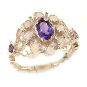  Unusual Solid Sterling Silver Natural Opal & Amethyst Ring 
