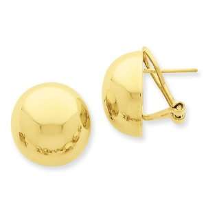  14k Gold Omega Clip 16mm Half Ball Earrings Jewelry