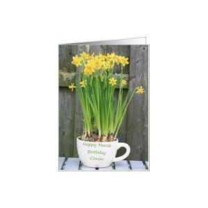   Birthday daffodils in a cup (March Daffodil Birth Month Flower) Card