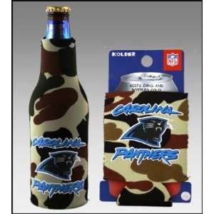   OF 2 CAROLINA PANTHERS CAMO BOTTLE & CAN KOOZIES