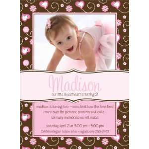  Heart Pattern Brown & Pink Photo Birthday Invitations 