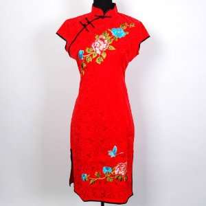 Butterfly Floral Cheongsam Mini Dress Red Available Sizes 0, 2, 4, 6 
