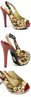 Red Tan Cheetah Slingback Open Toe Platform Heel Pump  