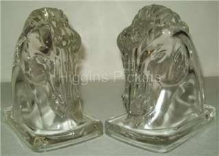 Vintage Glass Horsehead Bookends   Federal Glass?  