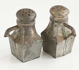 Silver Pewter Salt Pepper Shaker Antique Art Deco Lids  