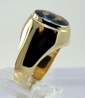   unique vintage glass and 14k yellow gold signet style ring measuring 5