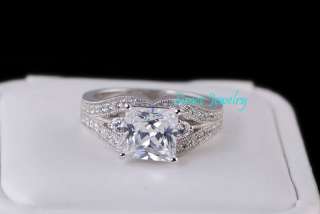   Silver Princess Cut Engagement Wedding Ring Set size 7,8, 9,10  