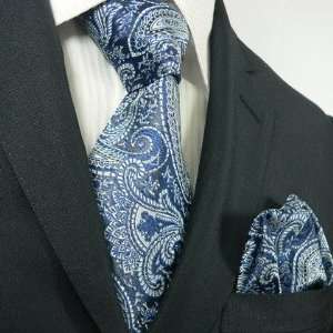 Landisun 86K Navy Blue Paisleys Mens Silk Tie Set Tie+Hanky &Plastic 