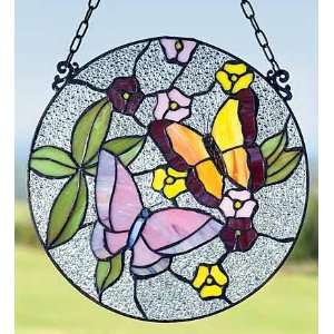  Butterflies Stained Glass Roundel with Hanging Chain