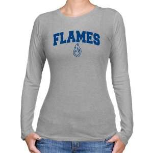  UIC Flames Ladies Ash Logo Arch Long Sleeve Slim Fit T 