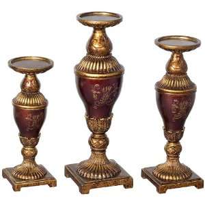  Sienna Gold and Red Set of 3 Candle Holders