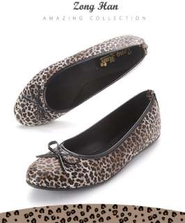 Womens Leopard Style Soft Slip on Comfy Bow Ballet Flat Shoe in Black 
