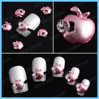 10pcs 3D Pink Apple Cherry Crystal Alloy Nail Art Glitters DIY 