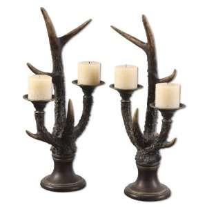  Set of 2 Stag Horn Candle Holder