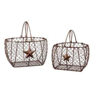    Set of 2 Decorative Chicken Wire Baskets with Stars
