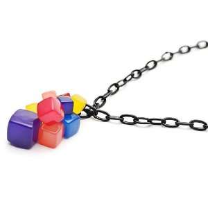  [Aznavour] Lovely & Cute Cube Necklace / Black & Violet 