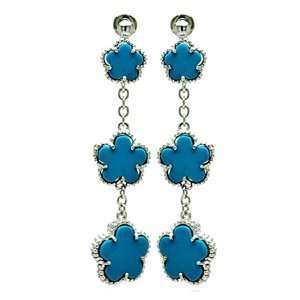 Sterling Silver Turquoise Flower Dangle Earrings. Length (2) Flowers 