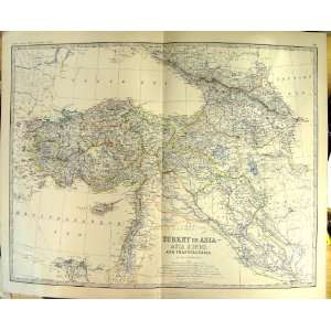  TURKEY ASIA MINOR TRANSCAUCASIA JOHNSTON ANTIQUE MAP 1883 