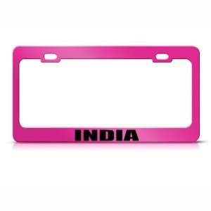 India Indian Flag Pink Country Metal license plate frame Tag Holder