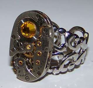 Sunflower Gem STEAMPUNK Vintage Watch Gear RING Jewelry Published 