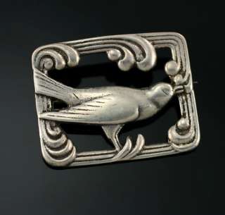 Antique Arts and Craft Sterling Silver Fancy Bird Foliate Leaves Pin 