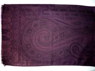 Authentic ETRO wool / silk long scarf stole, aubergine paisley print 