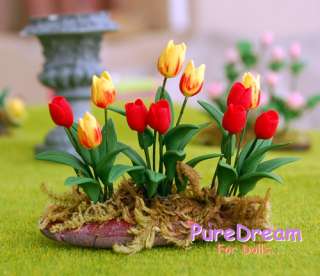 Clay Plant Tulip Rose Bushes Flower 1/12 Dollhouse Miniature OP010D 