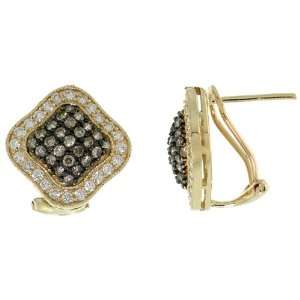  14k Gold Square Diamond Earrings, w/ 1.20 Carats Brilliant 