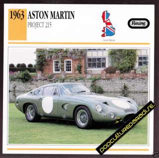 1963 ASTON MARTIN PROJECT 215 Car PICTURE SPEC CARD  