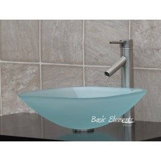 Thick Frosted Square Glass Vessel Sink + Brush Nickel Faucet, Pop 