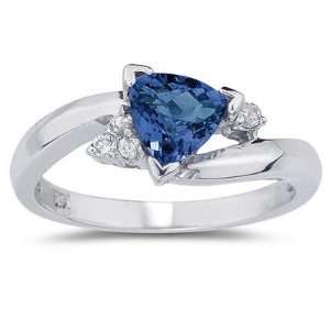  .75ct Trillion Cut Sapphire and Diamond Ring in 14K White 