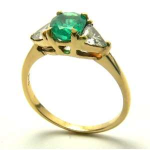   Quality Colombian Emerald & Trillion Cut Diamond Ring 