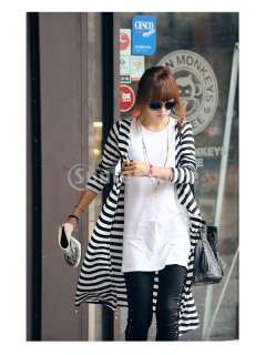 Womens Asymmetrical Long sleeved Long Cardigan Trench Coat Black White 