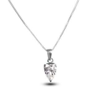 Shield Shape CZ Pendant With 16 Inch Sterling Silver Box Chain