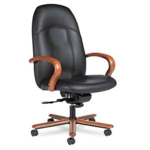 Tamiri High Back Tilt Chair, 24 1/2 x 27 x 45, Black Leather, Wood 