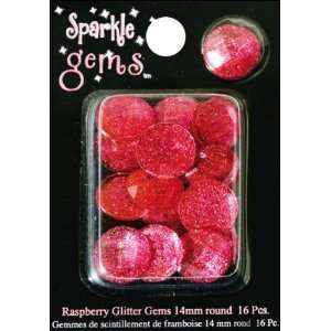  Glitter Sparkle Gems 14x25mm 16 Pack Round Raspberry 