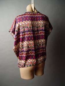 BOHEMIAN Global Tribal Ethnic Print Oversized Fit Open Front Top 