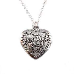 Sour Cherry Silver plated base You Rock & Roll Necklace (18 inch chain 