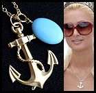 Anchor Nautical Pendant Charm Gold Chain Necklace Turquoise Yacht Club 