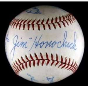 1964 Umpire Crew Signed Al Baseball 4 Autos Jsa Loa   Autographed 