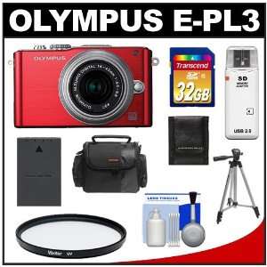 PL3 Micro 4/3 Digital Camera & 14 42mm II Lens (Red/Silver) with 32GB 