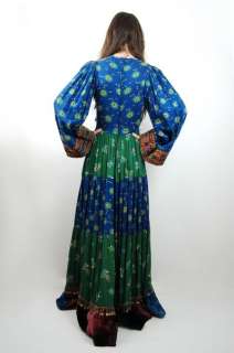   Embroidered KUCHI Gypsy VELVET Fringe BELL SLV Maxi Dress  