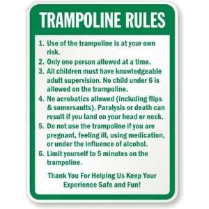  Trampoline Rules High Intensity Grade Sign, 18 x 12 