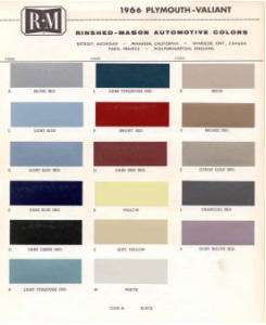 1966 PLYMOUTH PAINT COLOR SAMPLE CHIPS CARD OEM COLORS  