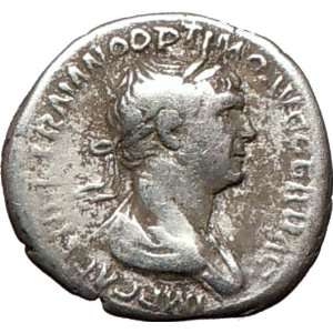 TRAJAN 114AD Rare Silver Ancient Authentic Roman Coin Virtus Spear 