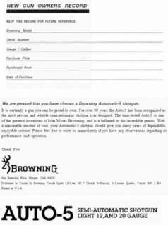 Browning Auto 5 Semi Auto Shotgun Owner Manual  
