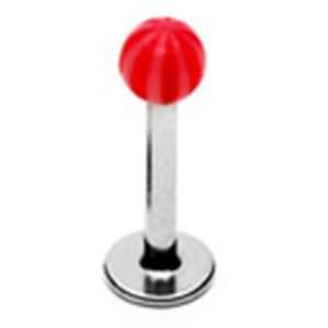 16g Surgical Steel Labret Lip Ring Piercing with Red Striped Acrylic 